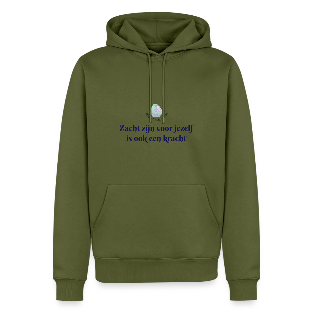 Zacht zijn voor jezelf is ook ... - Heren Hoodie - kaki