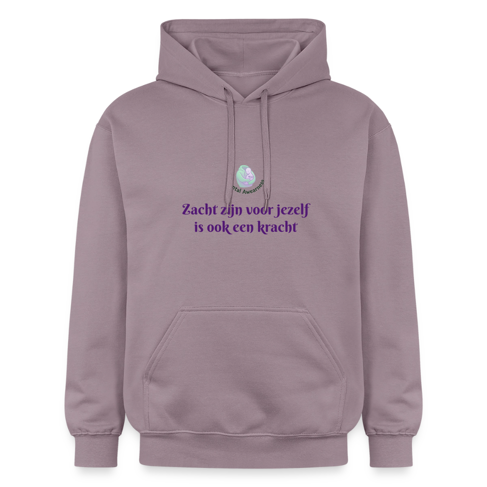 Zacht zijn voor jezelf is ook ... - Unisex Hoodie - paarsgrijs 